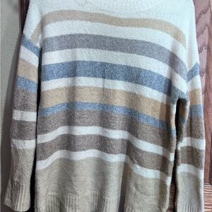 Staccato Women's Striped Sweater in Blue, Cream, and Brown